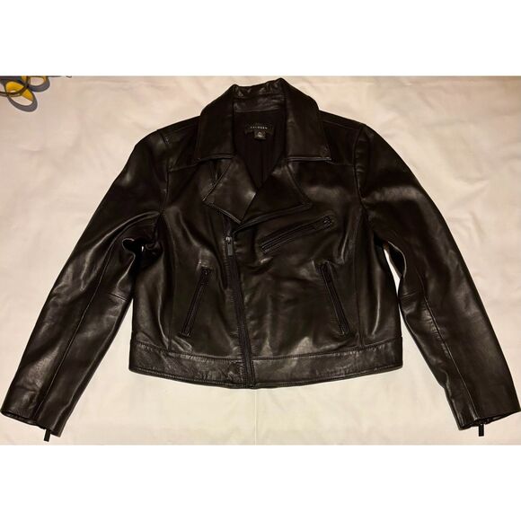 NWOT Halogen Genuine Leather Moto Jacket, Black, Sz. Med PETITE - Picture 2 of 8